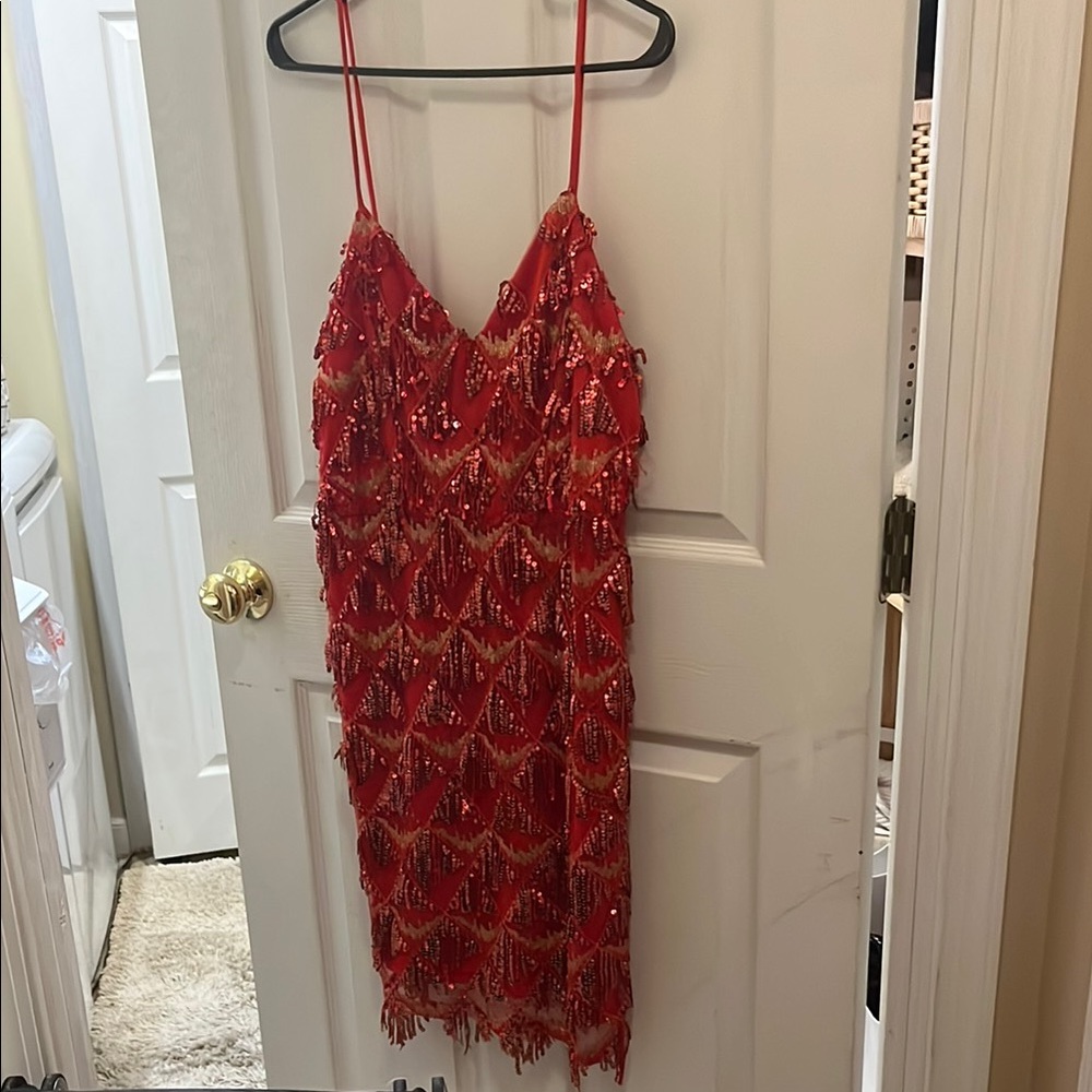 Red Sequin Fringe Dress